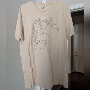 Graphic Tee with Minimal Line Art - Cream